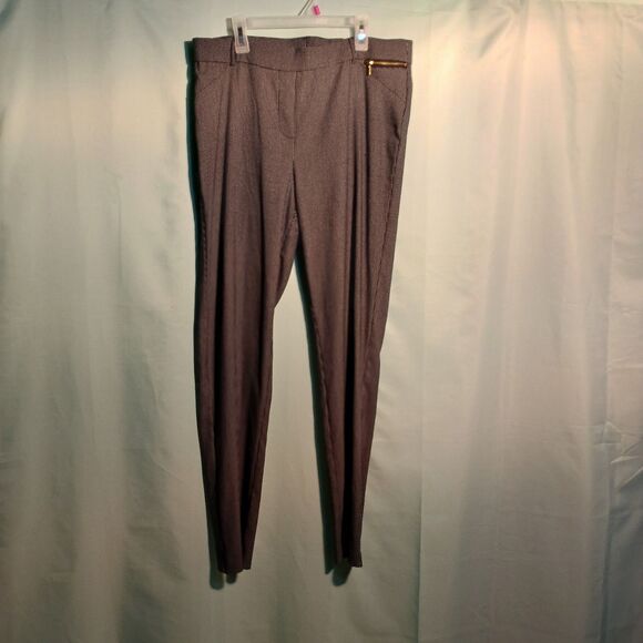 Women's Gray Slim-Fit Dress Pants – High Waist with Gold Accent - Picture 1 of 4